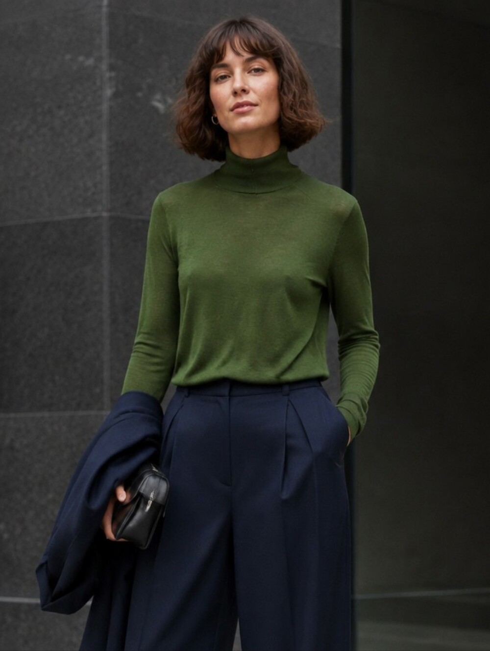 Luisa Cerano Extra Fine 100% Merino Wool Juniper Green Turtleneck Sweater US 4